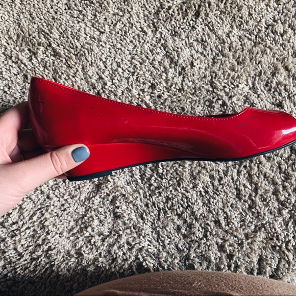 Red Peep Toe Wedges - Picture 5 of 5